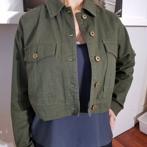 Forever 21 military green cropped jacket